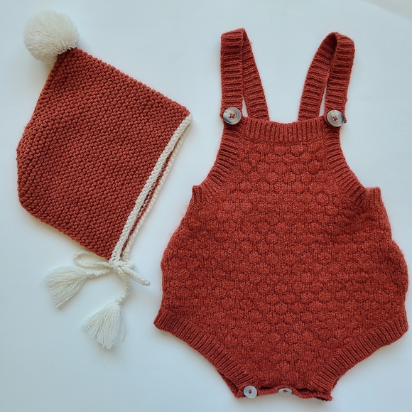Other - Lali Rust Knit Romper Bonnet Set